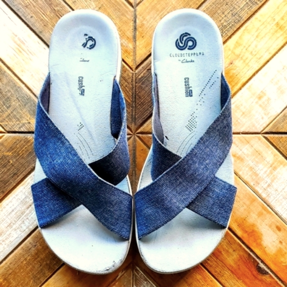 Blue Criss Cross Slide Sandals